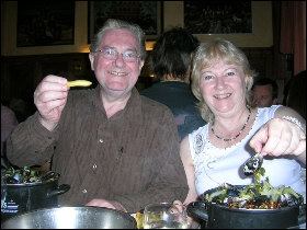 with Margaret and mussels in Brussels, Aug 2007